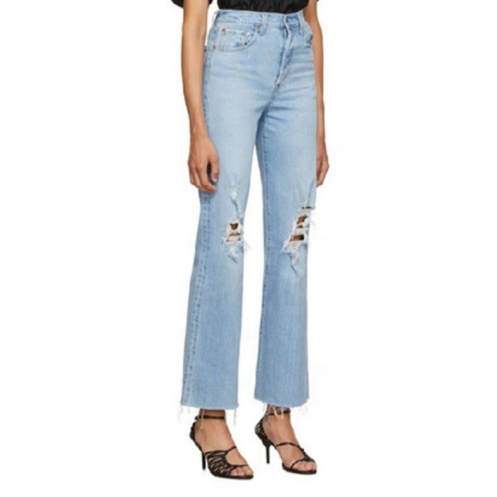 Levis Ribcage Jeans full length (31" inseam) with rips and raw hem, size 29